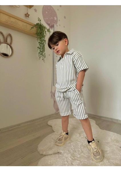 Erkek Çocuk Çizgili Şortlu Takım Gri modelleri