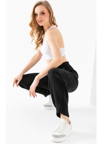 %100 Organik Pamuk Kadın Siyah Müslin Kumaş Pens Paça Otantik Şalvar Pantolon modelleri