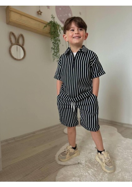 Erkek Çocuk Çizgili Şortlu Takım Siyah fiyatları