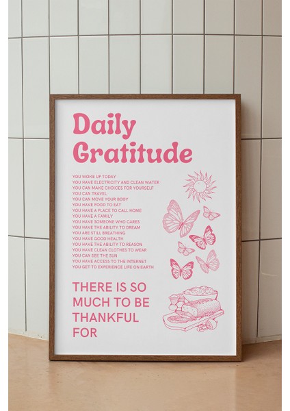 Daily Gratitude Poster - Şükran Minnet Listesi Temalı Motivasyon Duvar Dekoru - Çerçevesiz Baskı