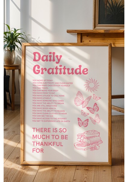 Daily Gratitude Poster - Şükran Minnet Listesi Temalı Motivasyon Duvar Dekoru - Çerçevesiz Baskı