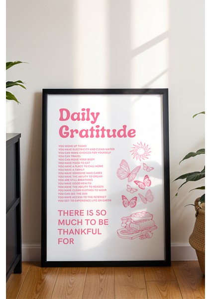 Daily Gratitude Poster - Şükran Minnet Listesi Temalı Motivasyon Duvar Dekoru - Çerçevesiz Baskı