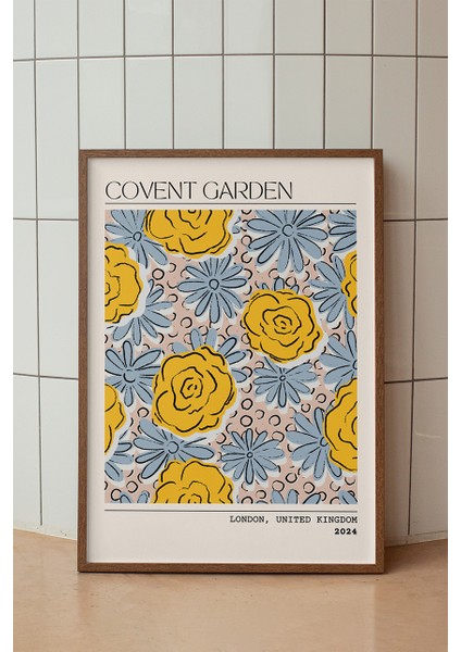 Covent Garden London Temalı Mor Çiçek Poster - Retro Seyahat Stili Duvar Dekoru - Çerçevesiz Baskı