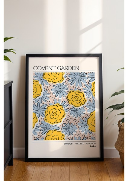Covent Garden London Temalı Mor Çiçek Poster - Retro Seyahat Stili Duvar Dekoru - Çerçevesiz Baskı modelleri