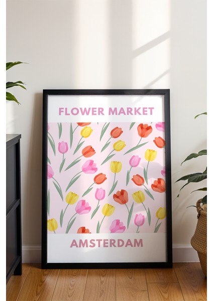 Flower Market Amsterdam Temalı Renkli Çiçek Poster - Retro Seyahat Duvar Dekoru - Çerçevesiz Baskı modelleri