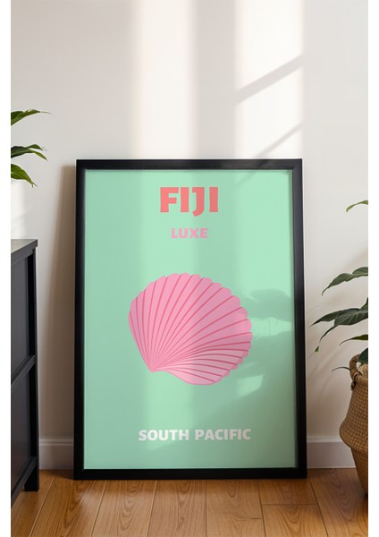 Fiji Istiridye Illüstrasyonu Poster - Seyahat Temalı Minimalist Yeşil Duvar Dekor - Çerçevesiz Baskı modelleri