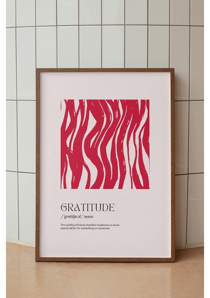Gratitude Yazılı Minimalist Poster - Soyut Desenli Pembe Modern Duvar Dekoru - Çerçevesiz Baskı