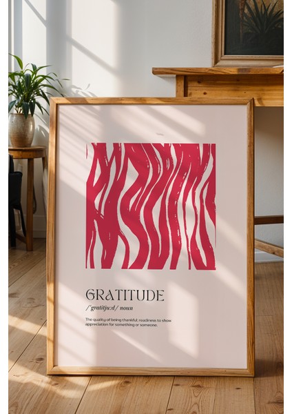 Gratitude Yazılı Minimalist Poster - Soyut Desenli Pembe Modern Duvar Dekoru - Çerçevesiz Baskı