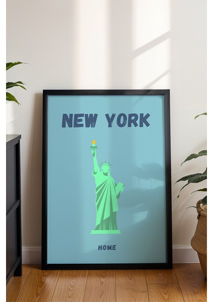 New York Özgürlük Heykel Illüstrasyonu Poster - Minimalist Seyahat Duvar Dekoru - Çerçevesiz Baskı