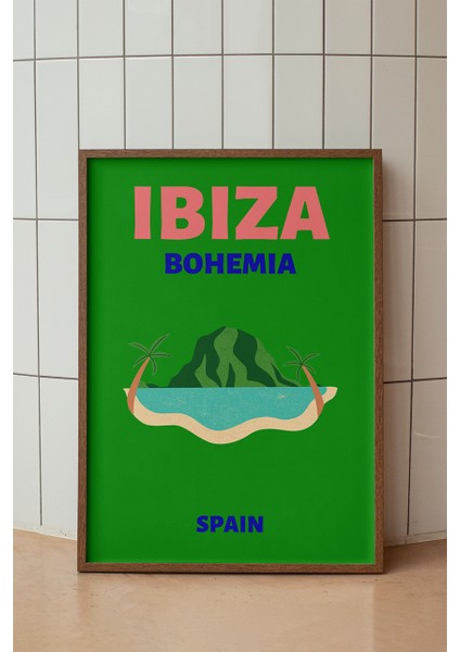 Ibiza Ada Sahil Illüstrasyonu Poster - Seyahat Temalı Minimalist Duvar Dekoru - Çerçevesiz Baskı