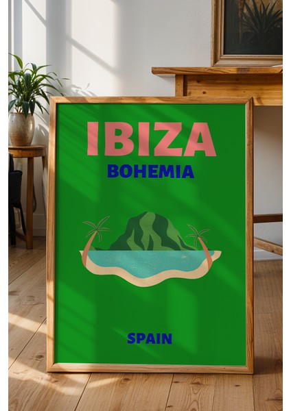 Ibiza Ada Sahil Illüstrasyonu Poster - Seyahat Temalı Minimalist Duvar Dekoru - Çerçevesiz Baskı fiyatları
