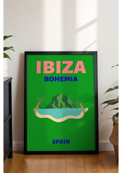 Ibiza Ada Sahil Illüstrasyonu Poster - Seyahat Temalı Minimalist Duvar Dekoru - Çerçevesiz Baskı modelleri