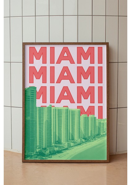 Miami Pastel Renkli Minimalist Poster - Şehir Manzara Temalı Duvar Dekoru - Çerçevesiz Baskı