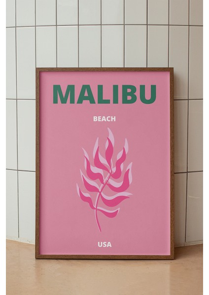 Malibu Yosun Illüstrasyonu Poster - Seyahat Temalı Minimalist Duvar Dekoru - Çerçevesiz Baskı