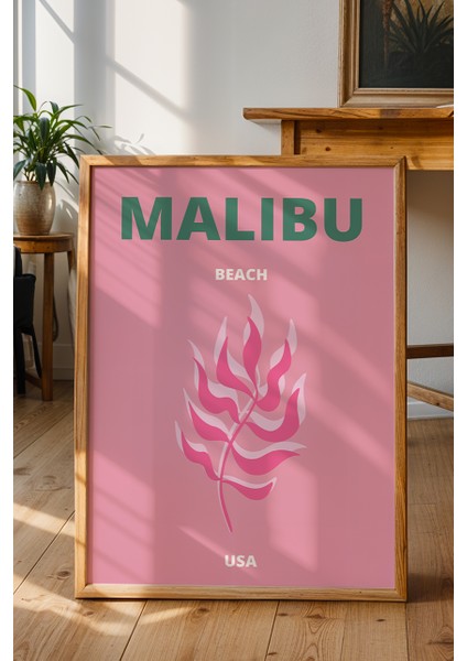 Malibu Yosun Illüstrasyonu Poster - Seyahat Temalı Minimalist Duvar Dekoru - Çerçevesiz Baskı