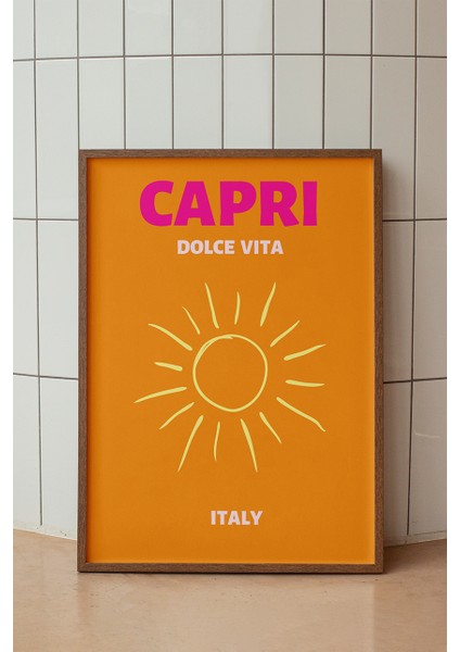 Capri Güneş Illüstrasyonu Poster - Seyahat Temalı Minimalist Duvar Dekoru - Çerçevesiz Baskı