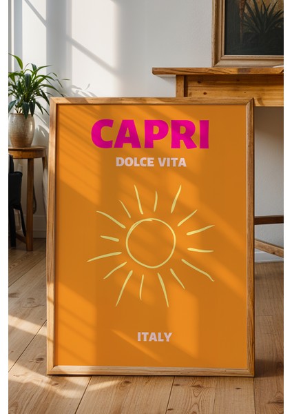 Capri Güneş Illüstrasyonu Poster - Seyahat Temalı Minimalist Duvar Dekoru - Çerçevesiz Baskı