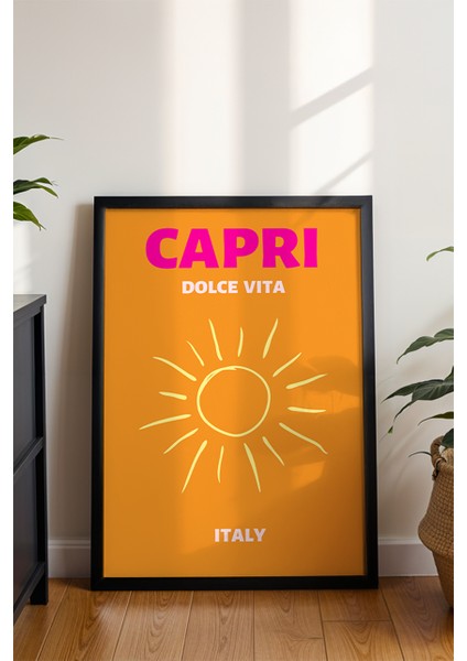 Capri Güneş Illüstrasyonu Poster - Seyahat Temalı Minimalist Duvar Dekoru - Çerçevesiz Baskı