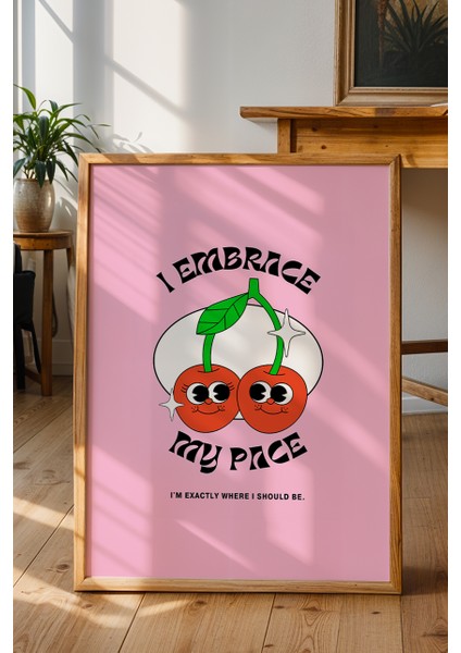 Retro Stil Kiraz Illüstrasyonlu Poster - Kendine Güven Mesajı Içeren Duvar Dekoru - Çerçevesiz Baskı fiyatları