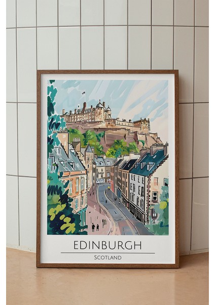 Edinburgh Kalesi Poster - Iskoçya Temalı Retro Sulu Boya Duvar Dekoru - Çerçevesiz Sanat Baskı