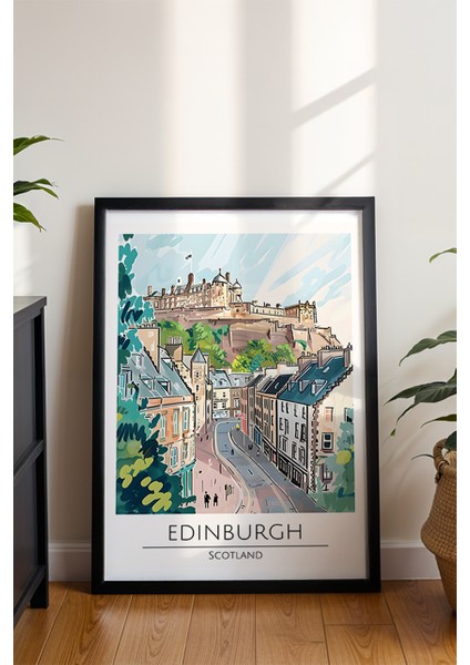 Edinburgh Kalesi Poster - Iskoçya Temalı Retro Sulu Boya Duvar Dekoru - Çerçevesiz Sanat Baskı modelleri
