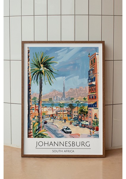 Johannesburg Şehir Manzara Poster - Retro Seyahat Temalı Sulu Boya Duvar Dekoru - Çerçevesiz Baskı