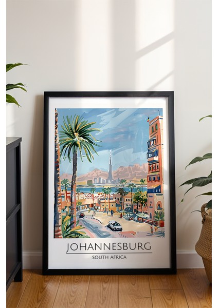 Johannesburg Şehir Manzara Poster - Retro Seyahat Temalı Sulu Boya Duvar Dekoru - Çerçevesiz Baskı modelleri