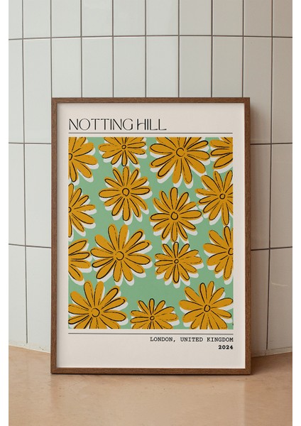 Nothing Hill London Temalı Çiçek Poster - Retro Seyahat Stili Duvar Dekoru - Çerçevesiz Baskı