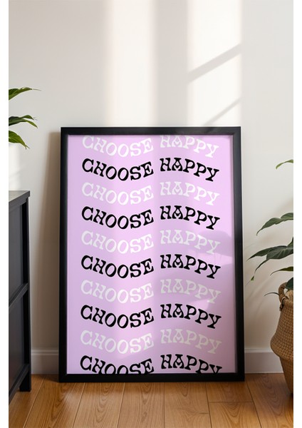 Mutluluğu Seç Yazılı Lila Arkaplanlı Poster - Trend Modern Ev Ofis Duvar Dekoru - Çerçevesiz Baskı