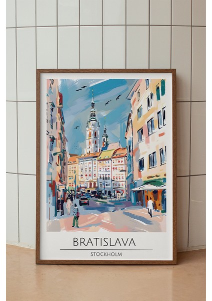 Bratislava Şehir Silüeti Poster - Retro Temalı Minimalist Duvar Dekoru - Çerçevesiz Sanat Baskı