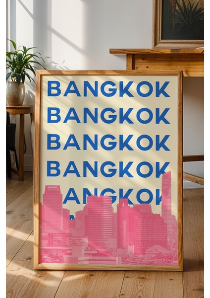 Bangkok Pastel Renkli Minimalist Poster - Şehir Manzara Temalı Duvar Dekoru - Çerçevesiz Baskı
