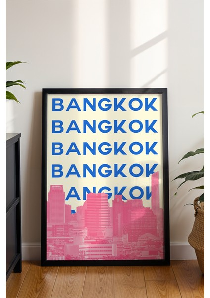 Bangkok Pastel Renkli Minimalist Poster - Şehir Manzara Temalı Duvar Dekoru - Çerçevesiz Baskı