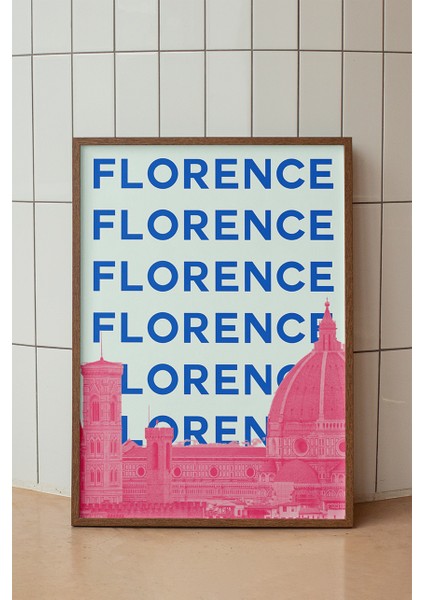 Florence Pembe Renkli Minimalist Poster - Şehir Manzara Temalı Duvar Dekoru - Çerçevesiz Baskı