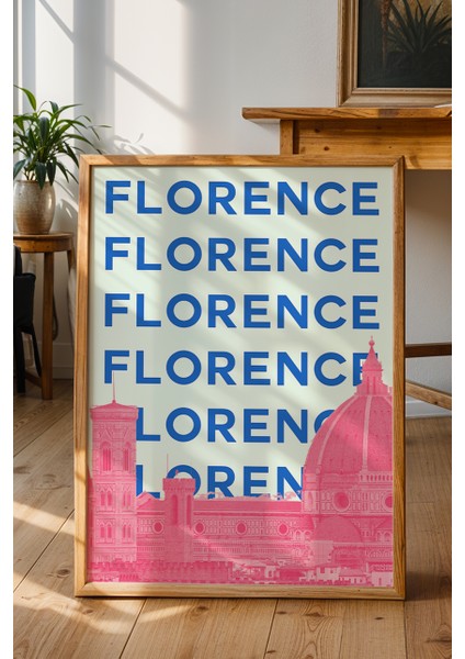 Florence Pembe Renkli Minimalist Poster - Şehir Manzara Temalı Duvar Dekoru - Çerçevesiz Baskı