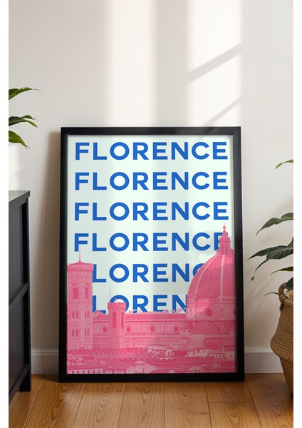 Florence Pembe Renkli Minimalist Poster - Şehir Manzara Temalı Duvar Dekoru - Çerçevesiz Baskı