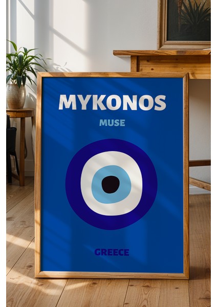 Mykonos Nazar Boncuğu Illüstrasyonu Poster - Minimalist Seyahat Duvar Dekoru - Çerçevesiz Baskı fiyatları