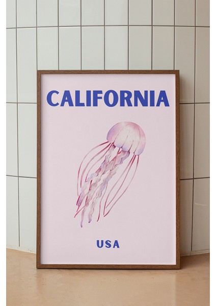 California Deniz Anası Illüstrasyonu Poster - Seyahat Temalı Duvar Dekoru - Çerçevesiz Baskı