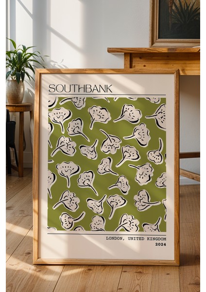 Southbank London Temalı Çiçek Poster - Retro Seyahat Stili Duvar Dekoru - Çerçevesiz Baskı fiyatları