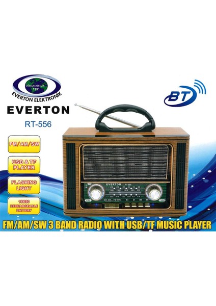 Everton Rt-556 Bluetooth Fm-Usb-Tf-Aux Şarjlı Nostaljik Radyo