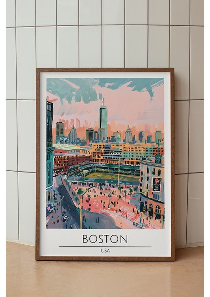Boston Tarihi Şehir Poster - Amerika Seyahat Temalı Modern Duvar Dekoru - Çerçevesiz Sanat Baskı