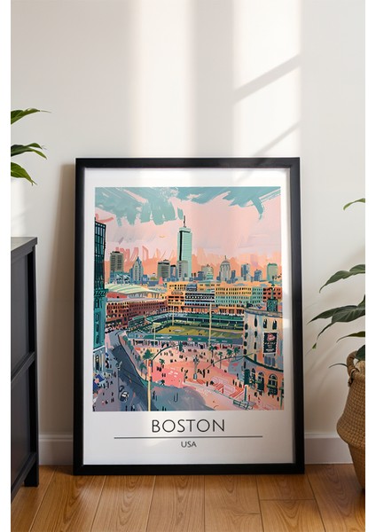 Boston Tarihi Şehir Poster - Amerika Seyahat Temalı Modern Duvar Dekoru - Çerçevesiz Sanat Baskı modelleri