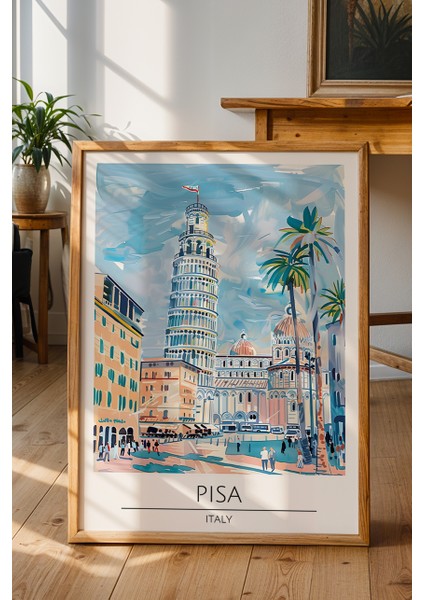 Retro Pisa Eğik Kule Poster - Italya Seyahat Temalı Tarihi Duvar Dekoru - Çerçevesiz Sanat Baskı fiyatları