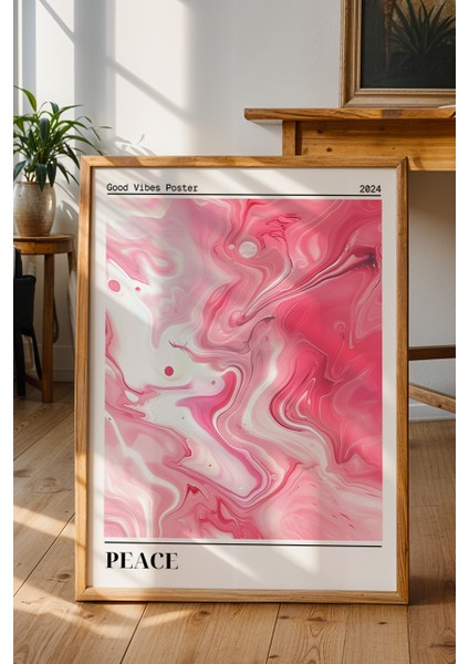 Peace Pembe Mermer Doku Poster - Sakinleştirici Soyut Sanat Modern Duvar Dekoru - Çerçevesiz Baskı