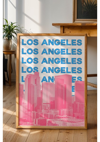 Los Angeles Pembe Renkli Minimalist Poster - Şehir Manzara Temalı Duvar Dekoru - Çerçevesiz Baskı fiyatları
