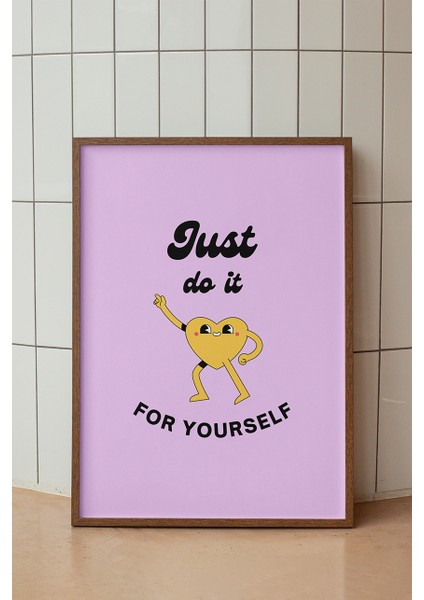 Kendin Için Yap Poster - Sarı Kalpli Sevimli Minimalist Motive Edici Duvar Dekoru - Çerçevesiz Baskı