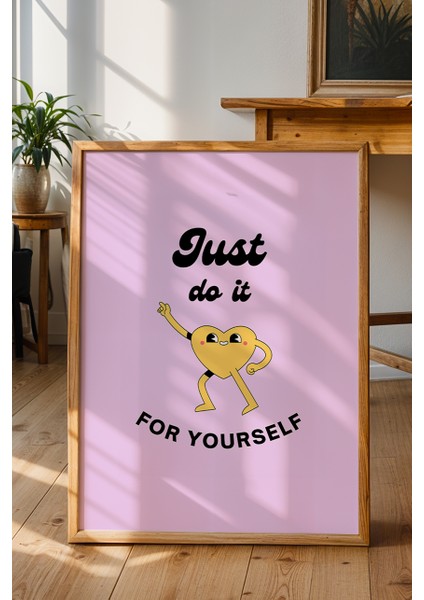 Kendin Için Yap Poster - Sarı Kalpli Sevimli Minimalist Motive Edici Duvar Dekoru - Çerçevesiz Baskı