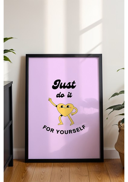 Kendin Için Yap Poster - Sarı Kalpli Sevimli Minimalist Motive Edici Duvar Dekoru - Çerçevesiz Baskı