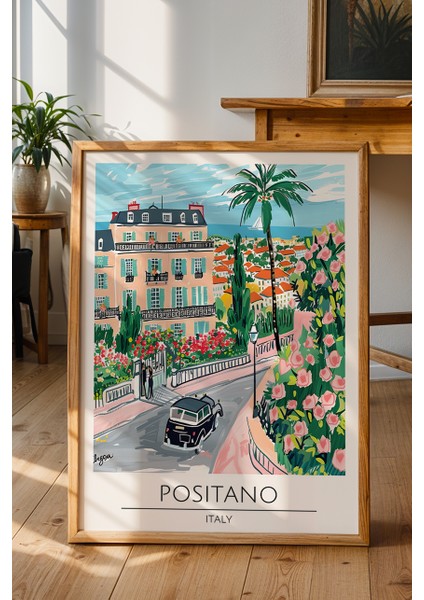 Positano Şehir Manzarası Poster - Italya Seyahat Temalı Lüks Duvar Dekoru - Çerçevesiz Sanat Baskı fiyatları