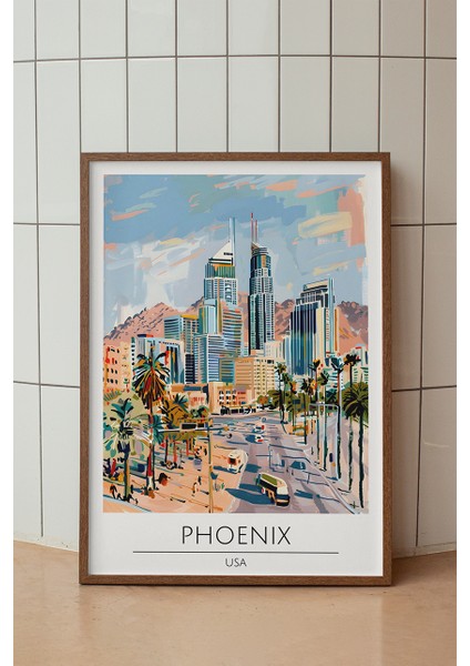 Phoenix Arizona Manzarası Poster - Amerika Seyahat Temalı Duvar Dekoru - Çerçevesiz Sanat Baskı