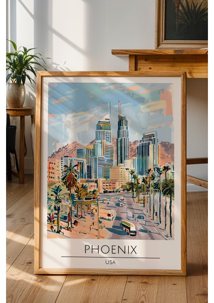 Phoenix Arizona Manzarası Poster - Amerika Seyahat Temalı Duvar Dekoru - Çerçevesiz Sanat Baskı
